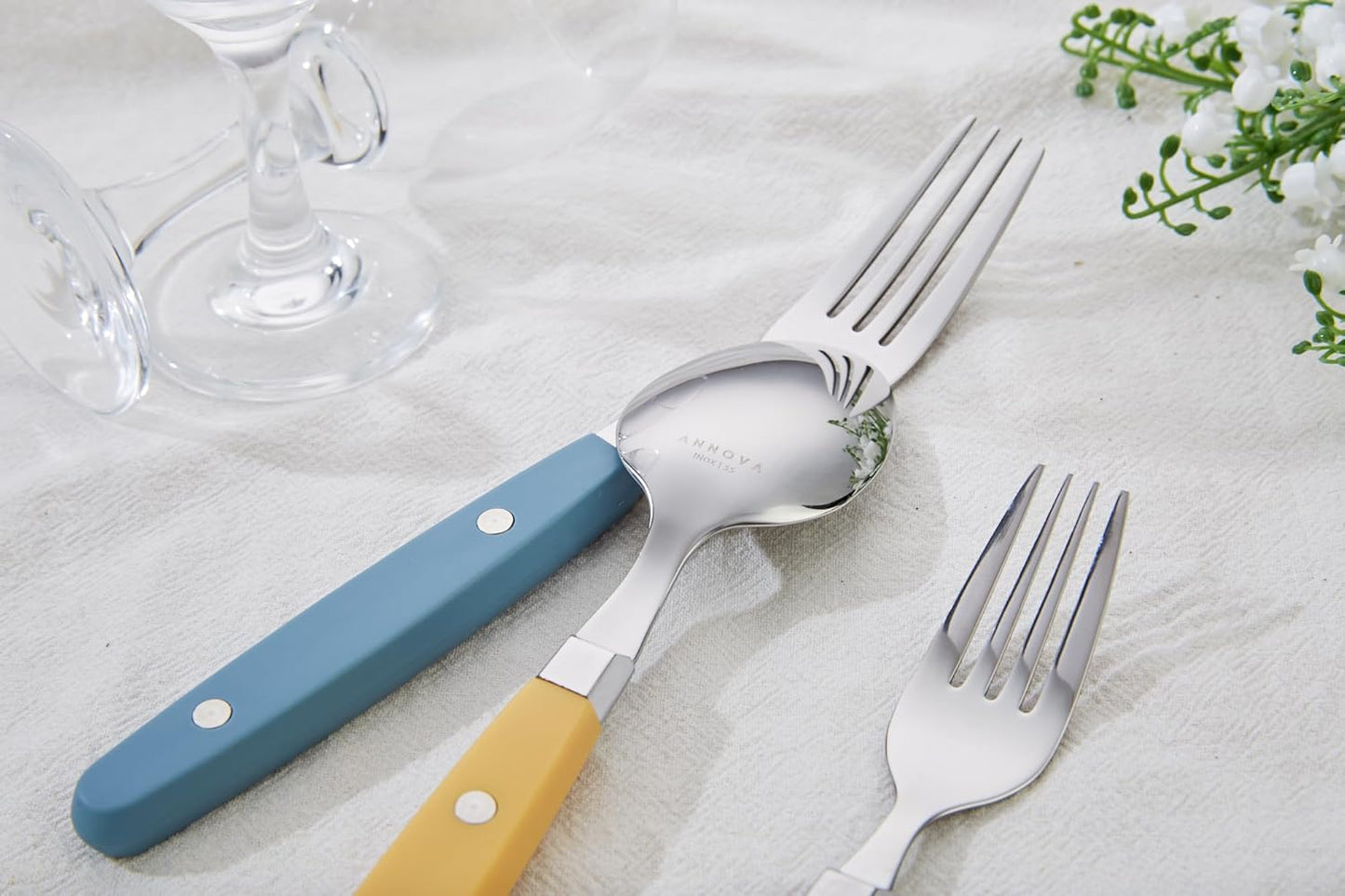 ANNOVA Silverware Set, Retro/Rivet Colorful Stainless Steel Tableware Kitchen Flatware Set Utensils, Includes Dinner Knives, Forks, Spoons, Salad Forks & Dessert Spoons (Morandi Mix, 20 Pieces)