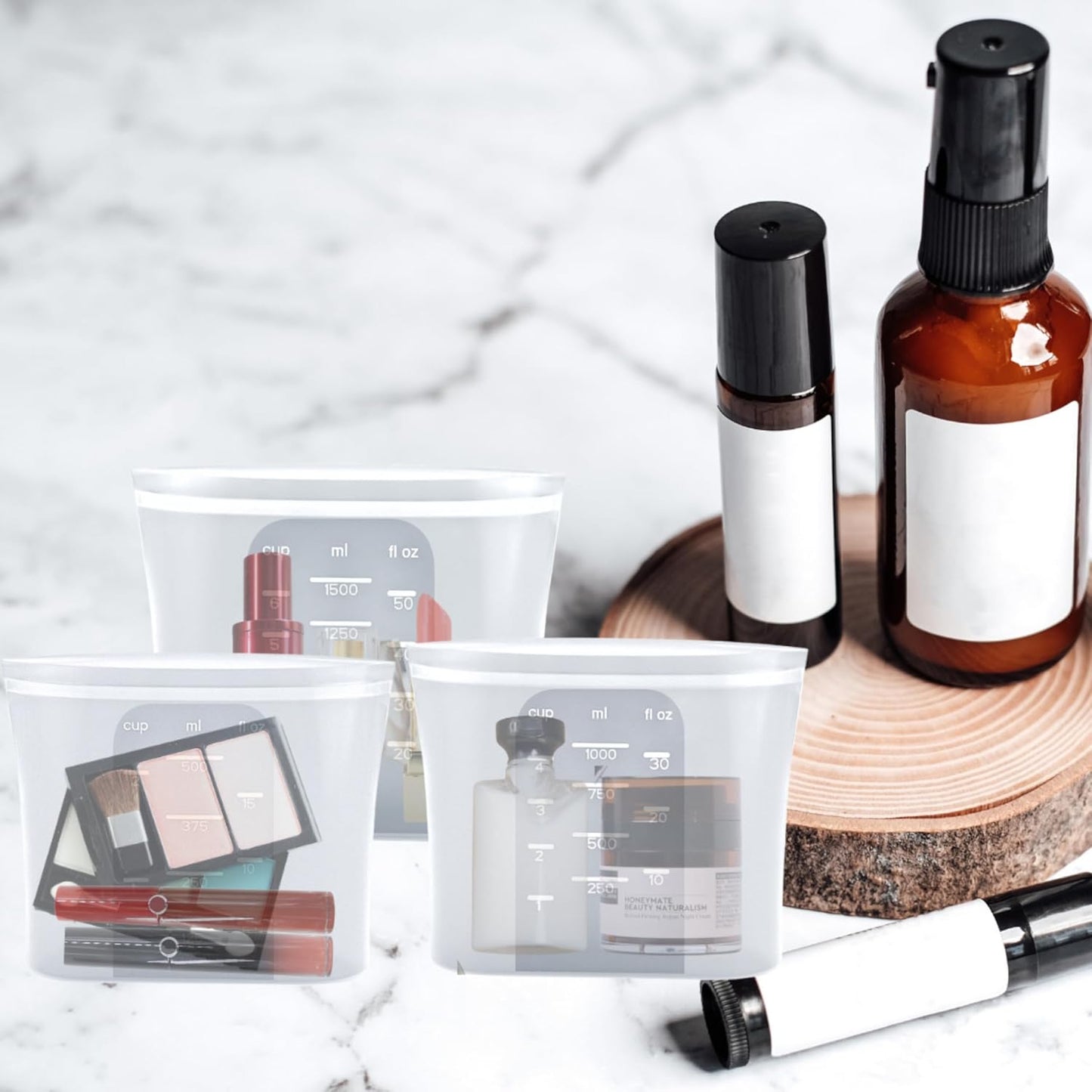 Silicone Storage Bag Reusable Food Storage Bag Silicone Snack Bag Pet Food Bag 17oz/34oz/50oz, 3pcs, White, BPA Free Wide Base Stand-Upright Freezeable Microwaveable Dishwasher