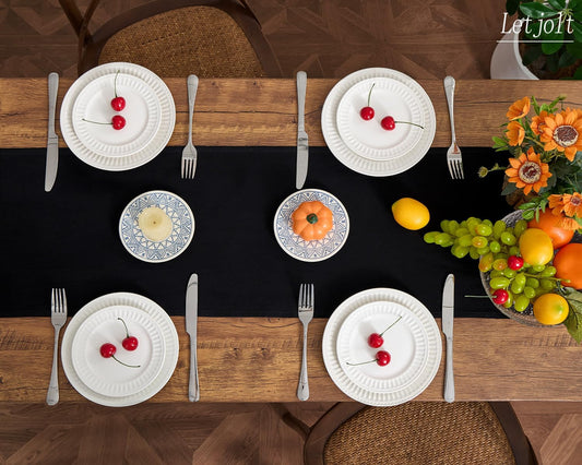 Letjolt Black Table Runner 72 Inches Rustic Farmhouse Table Runner Cotton Runner Plain Table Decor