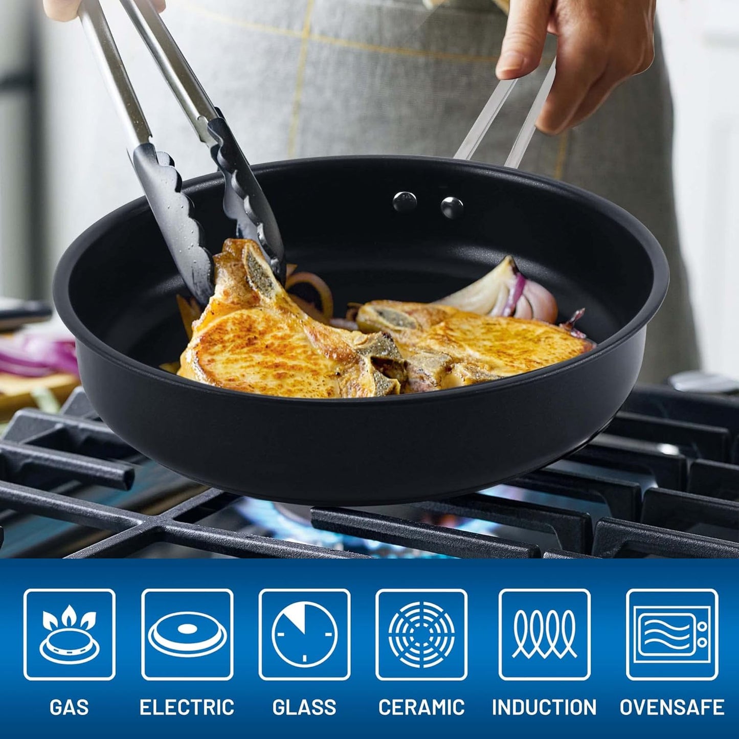 Stainless Steel pots and pans set, 10 Piece Nonstick Kitchen Induction Cookware Set,Works with Induction/Electric and Gas Cooktops, Nonstick, Dishwasher, Black