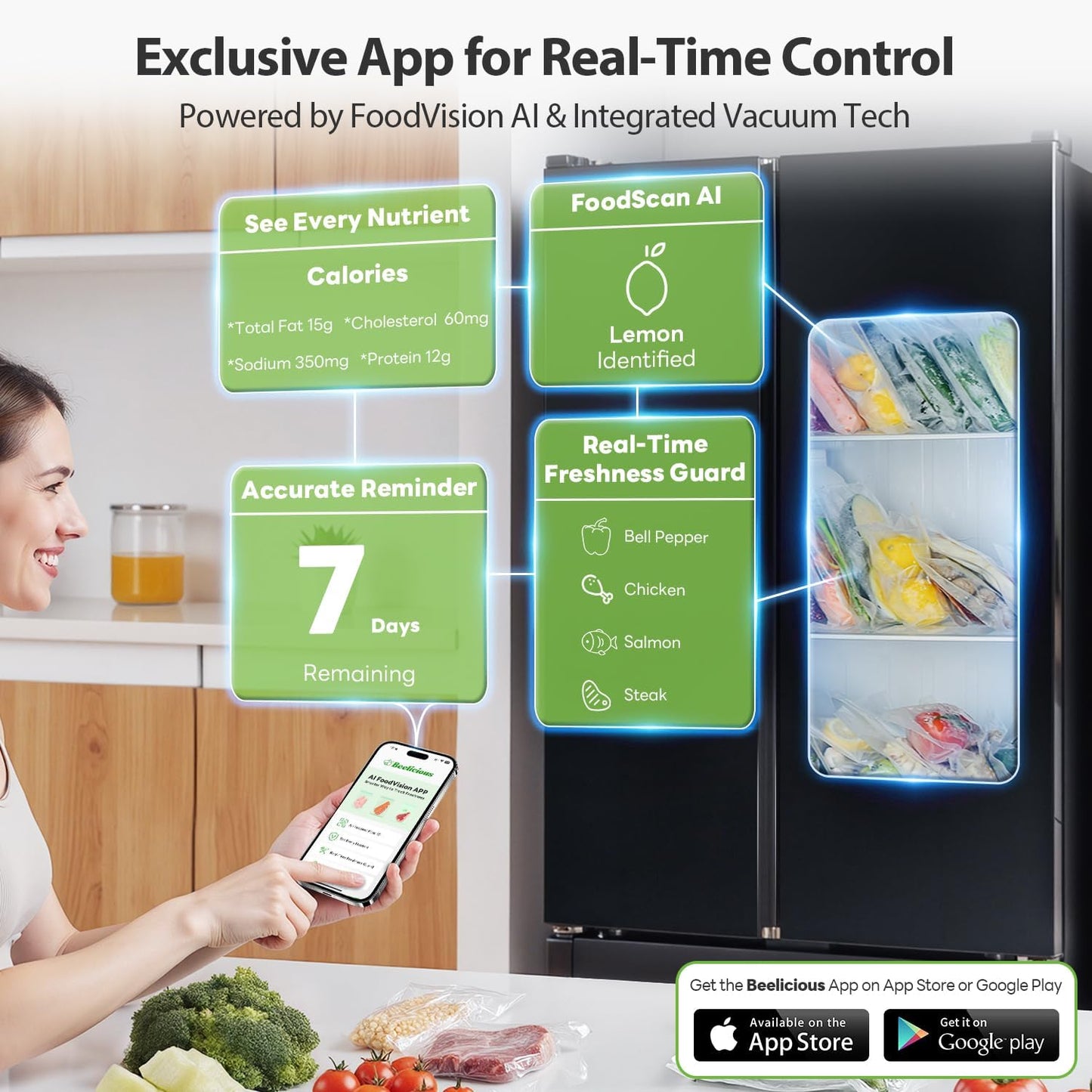 Beelicious Pro Precut Vacuum Sealer Bags for Food Storage 100 Count 8" x 12" with BPA-Free, Heavy Duty, Commercial Vacuum Seal Bags for Sous Vide & Seal a Meal