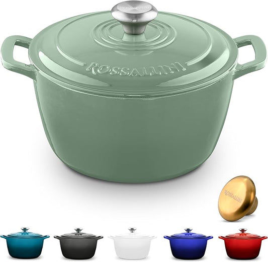 Signature Enameled Cast Iron Dutch Oven, Non-Stick Serving Pot with Tight Fitting Lid for Perfect Roasting, Baking, Sauteing, and Bread Making | 3.5Q (3.3L) - Sage