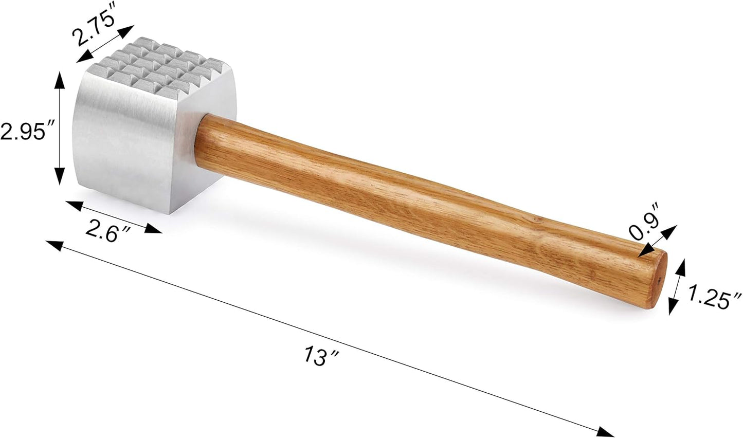 New Star Foodservice 36398 Wood Handle Aluminum Meat Tenderizer/Mallet/Hammer, 13-Inch Overall