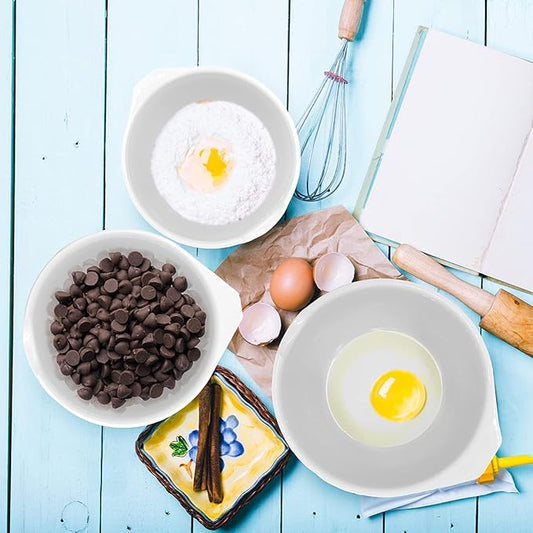 GLAD Mixing Bowls with Pour Spout, Set of 3 | Nesting Design Saves Space | Non-Slip, BPA Free, Dishwasher Safe Plastic | Kitchen Cooking and Baking Supplies, White