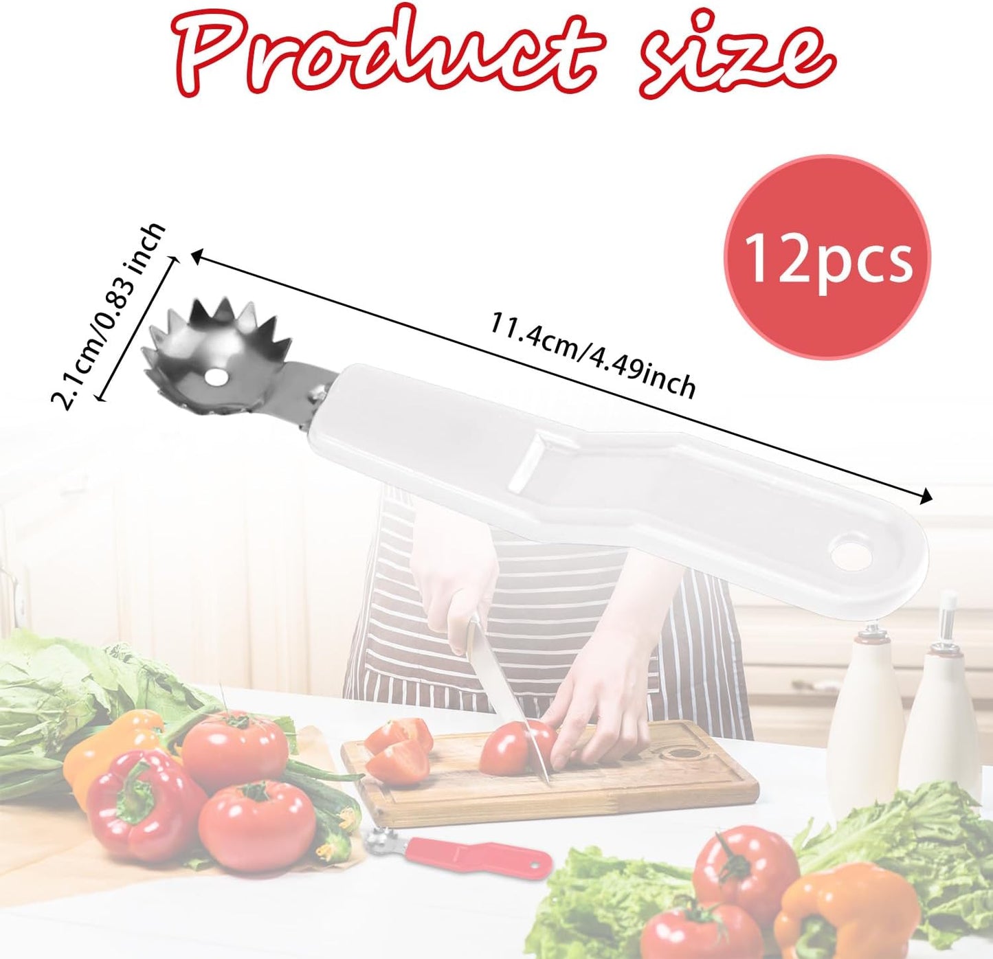 12pcs Stainless Steel Fruit Corer Tool, Tomato Strawberry Huller Vegetable Stem Remover Kitchen Gadget for Easy Fruit Balling (White)
