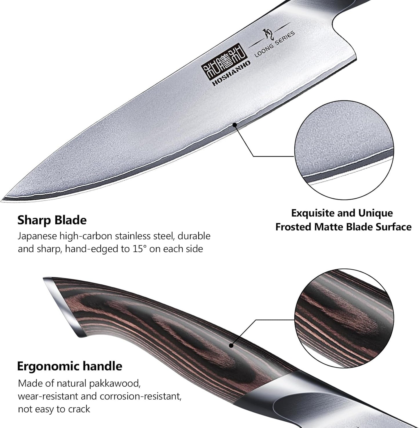 HOSHANHO 3 Pieces Knife Set, Professional Japanese High Carbon Stainless Steel Kitchen Knife Set, Ultra Sharp Chef Knives Sets with Ergonomic Pakkawood Handle