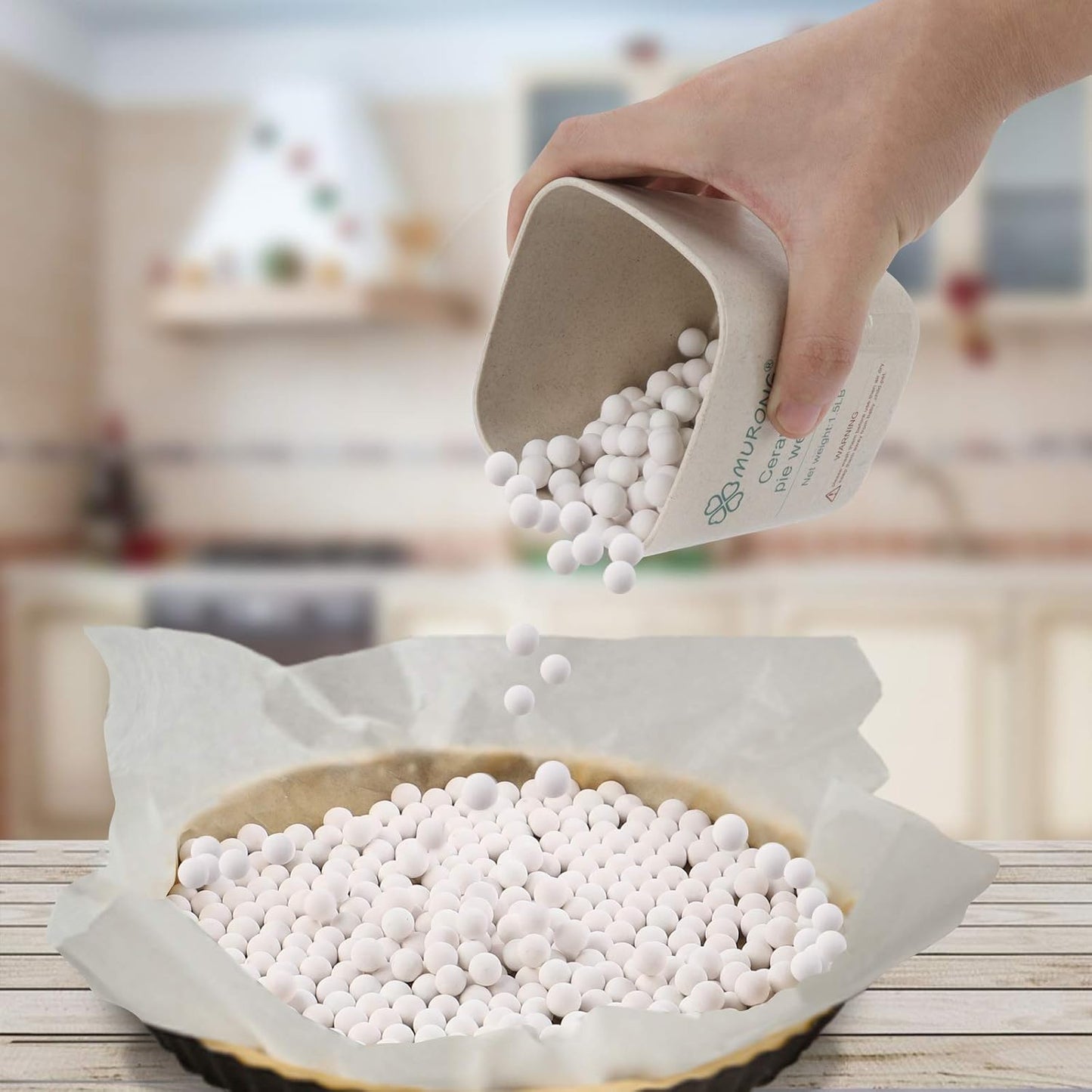 Baking Pie Crust Weights, Reusable Natural Ceramic Pie Weights for Blind Baking Perfect Pie Skin with Wheat Straw Container (1.5 LB)