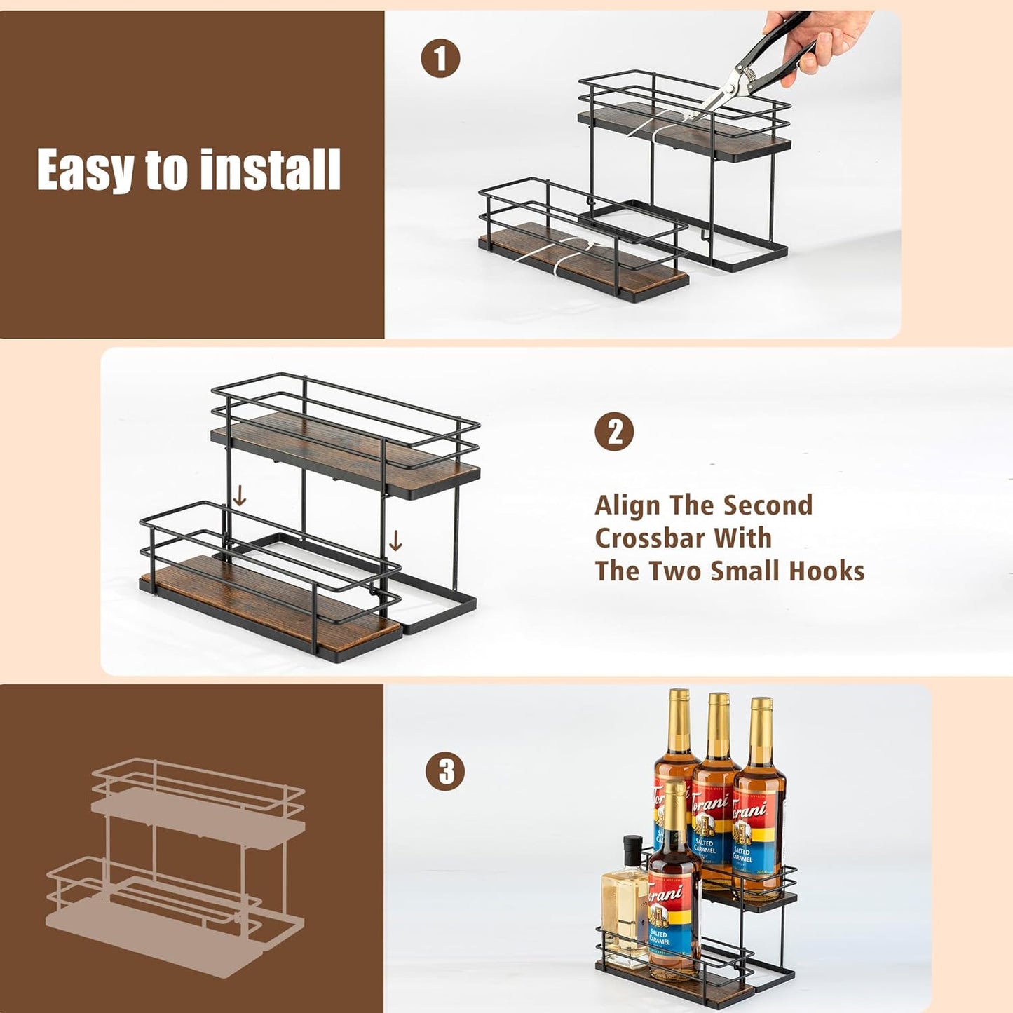 Coffee Syrup Organizer Rack, 2 Tier Syrup Holder(6 Bottle Capacity) for Coffee bar Syrup Storage,Kitchen Condiment Organization and Wine Display.
