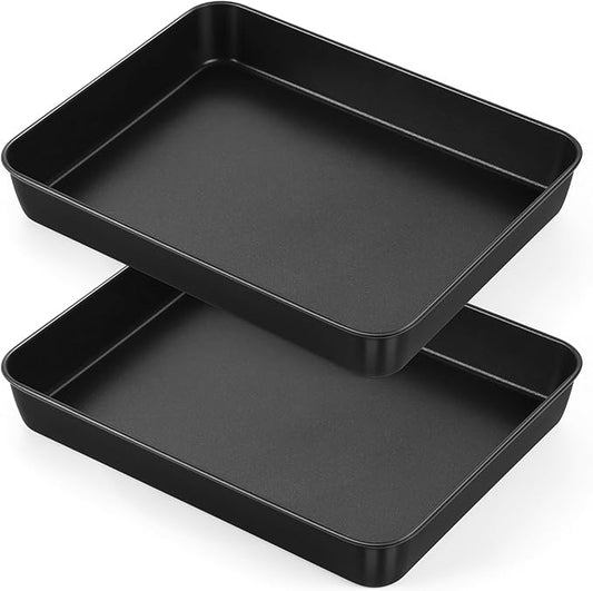 E-far 12.5 x 9.7 Inch Baking Pan Set of 2, Nonstick Stainless Steel Rectangle Cake Pans for Baking Brownies Casseroles Lasagna, Stainless Steel Core & Nonstick Coating, Non-toxic & Oven Safe