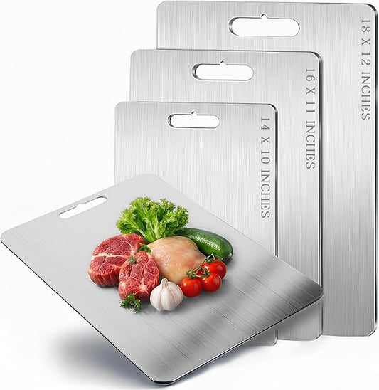 Titanium Cutting Boards For Kitchen, 2 mm Thick, 16 x 11 in 100% Pure Titanium Cutting Board, Stays Flat & Stable, Quieter, Less Vibration, Dishwasher Safe, Reversible, for Meat, Fish & Veg, BBQ Prep.