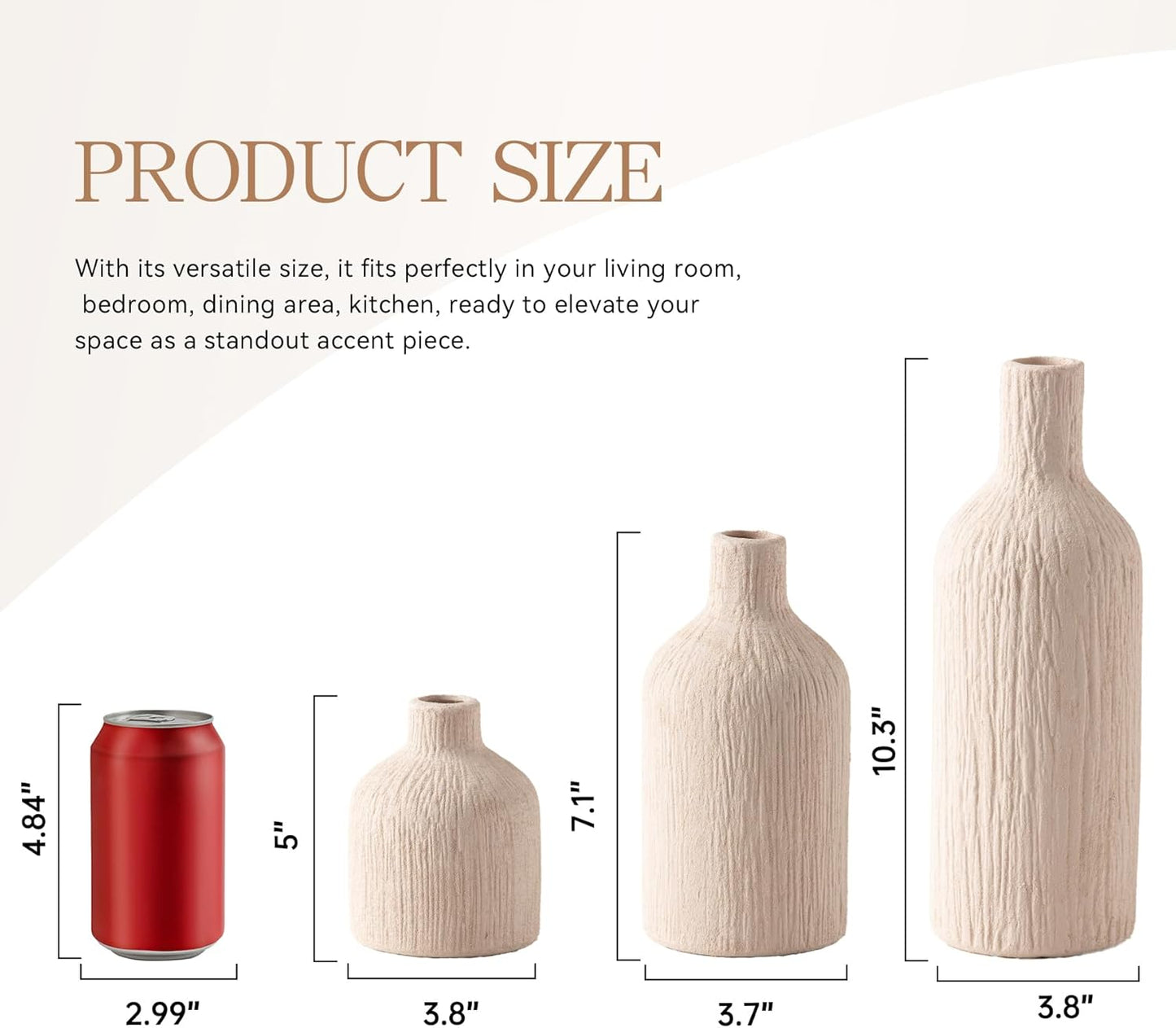 Ceramic Vase Home Table Decor - White Flower Vase Set of 3 Living Room Kitchen Decorations Farmhouse Modern Rustic Vases Decorative Centerpiece for Shelf Bedroom Office Bathroom Dining Coffee Desk