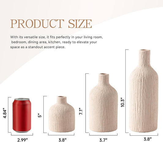 Ceramic Vase Home Table Decor - White Flower Vase Set of 3 Living Room Kitchen Decorations Farmhouse Modern Rustic Vases Decorative Centerpiece for Shelf Bedroom Office Bathroom Dining Coffee Desk