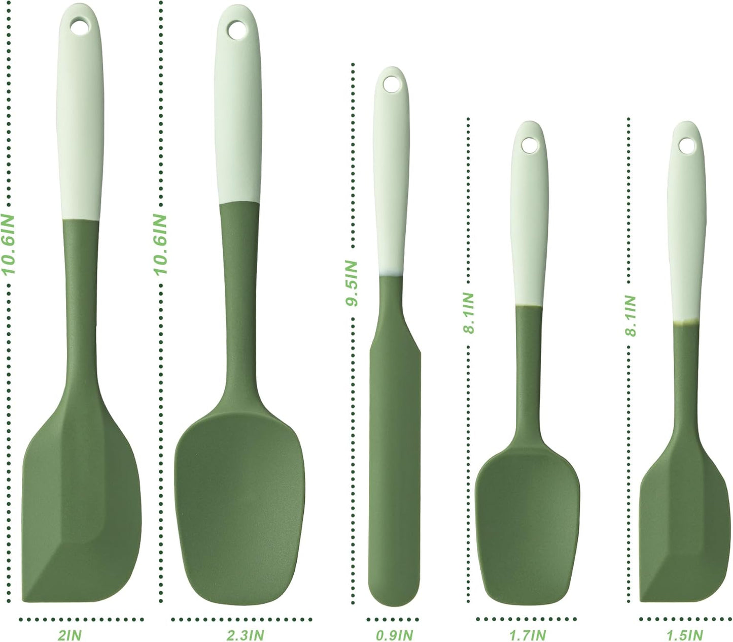 Silicone Spatula Set, 5 Piece Food Grade Rubber Spatulas for Baking, Cooking, and Mixing High Heat Resistant Non Stick Dishwasher Safe BPA-Free (Two colors - Green)