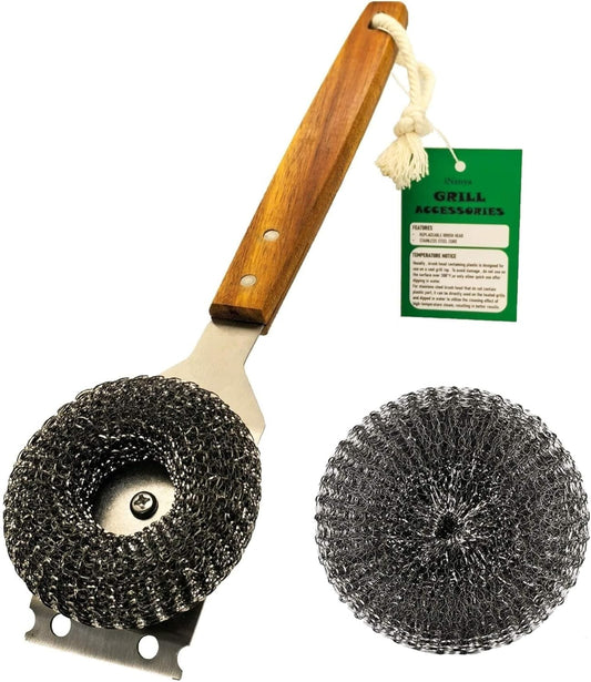 Grill Brush and Scraper for Barbecue – Safe Bristle Free Stainless Steel BBQ Cleaner with Heavy Duty Scrubber Pad, Grill Accessories Steel Wool Scrubbers for Porcelain Gas Charcoal Grill