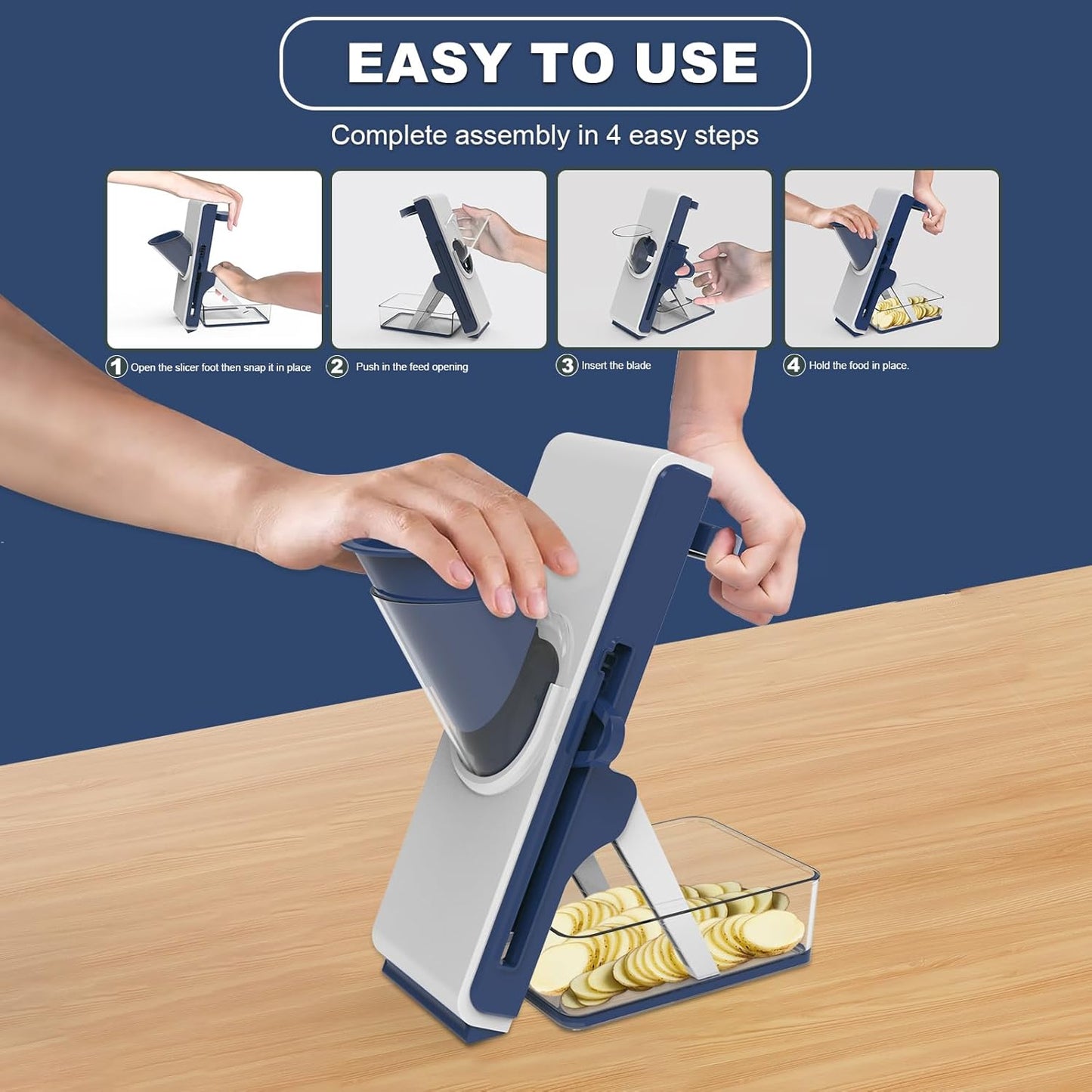 Mandoline Slicer for Kitchen - Vegetable Food Chopper, Cucumber Slicer, Detachable Easy to Clean Kitchen Chopping Artifact (White Blue)