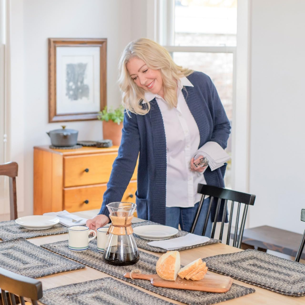 Homespice Flint Hill Jute Braided Long Table Runner, Warm Primitive Decor, Grey Rectangle 11x36 - Rich Colors, Easy to Clean, Durable and Protects Furniture