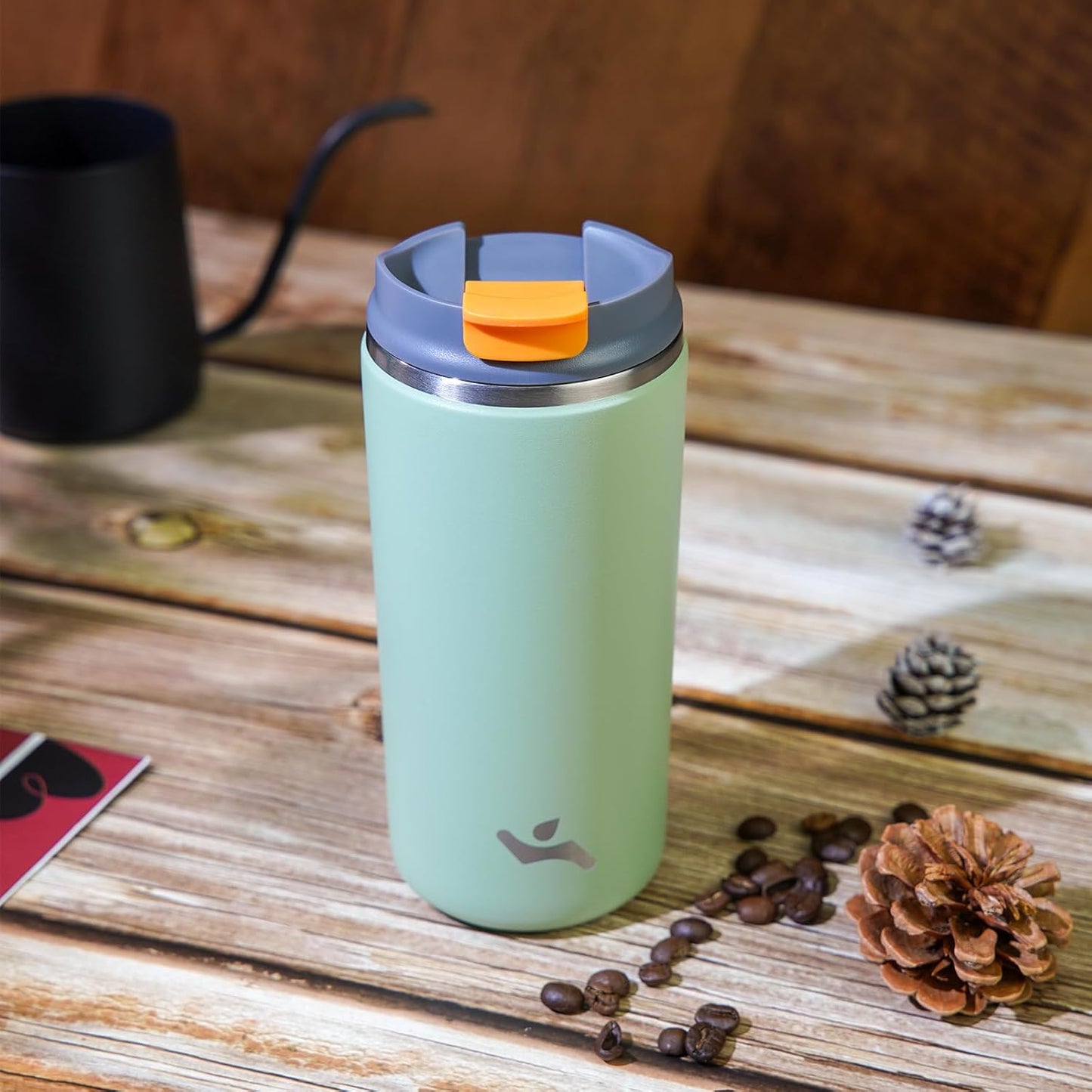 Tumbler with Lid, 16 oz Travel Coffee Mug Double Wall Vacuum Stainless Steel Thermal Metal Cup Insulated Water Bottle,Soft Green