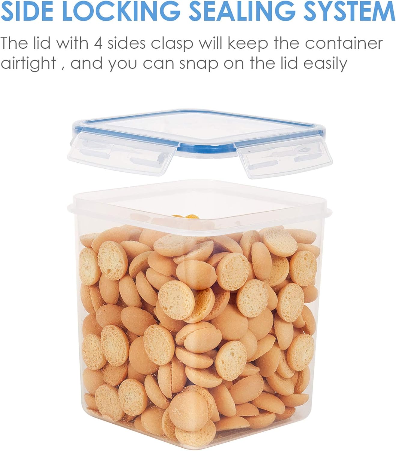 Vtopmart Food Storage Containers 2.5L / 84.5oz, 4 Pieces BPA Free Plastic Airtight Canister for Flour, Sugar, Baking Supplies, with 4 Measuring Cups and 24 Labels, Blue