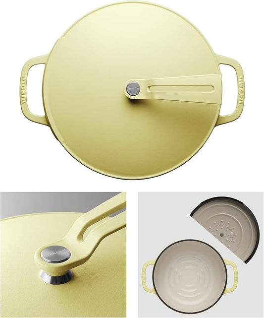 Vermicular Oven Pot 2.0 | Lightweight Enameled Cast Iron Pot | 26cm (5.9 Qt) | Non-Toxic | Induction-compatible | Dutch Oven | Made in Japan | Matte Chamomile Yellow