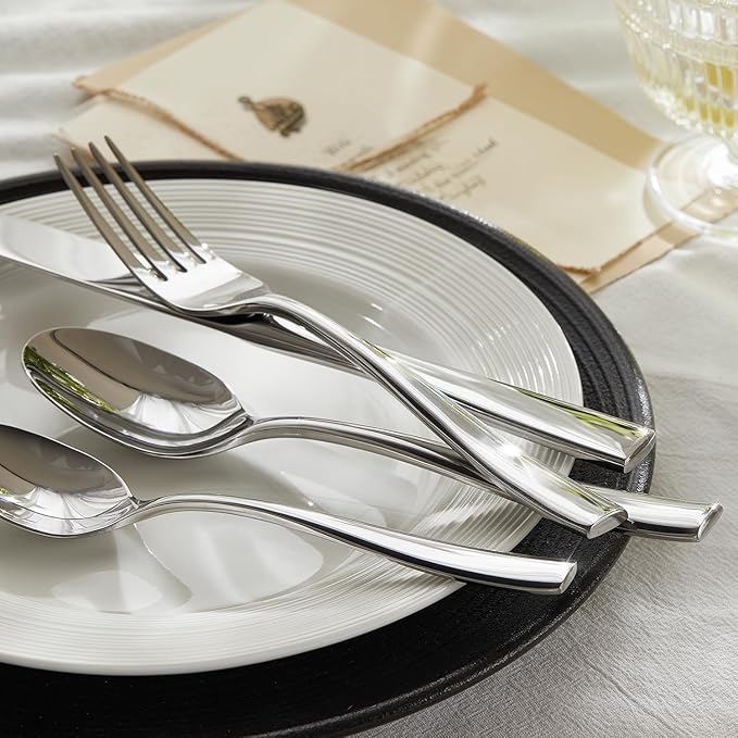 HIKAA 40-Piece Silverware Set for 8, Heavy Duty Stainless Steel Flatware Cutlery Set For Home Kitchen Restaurant Hotel, Kitchen Utensils Set, Mirror Polished, Dishwasher Safe