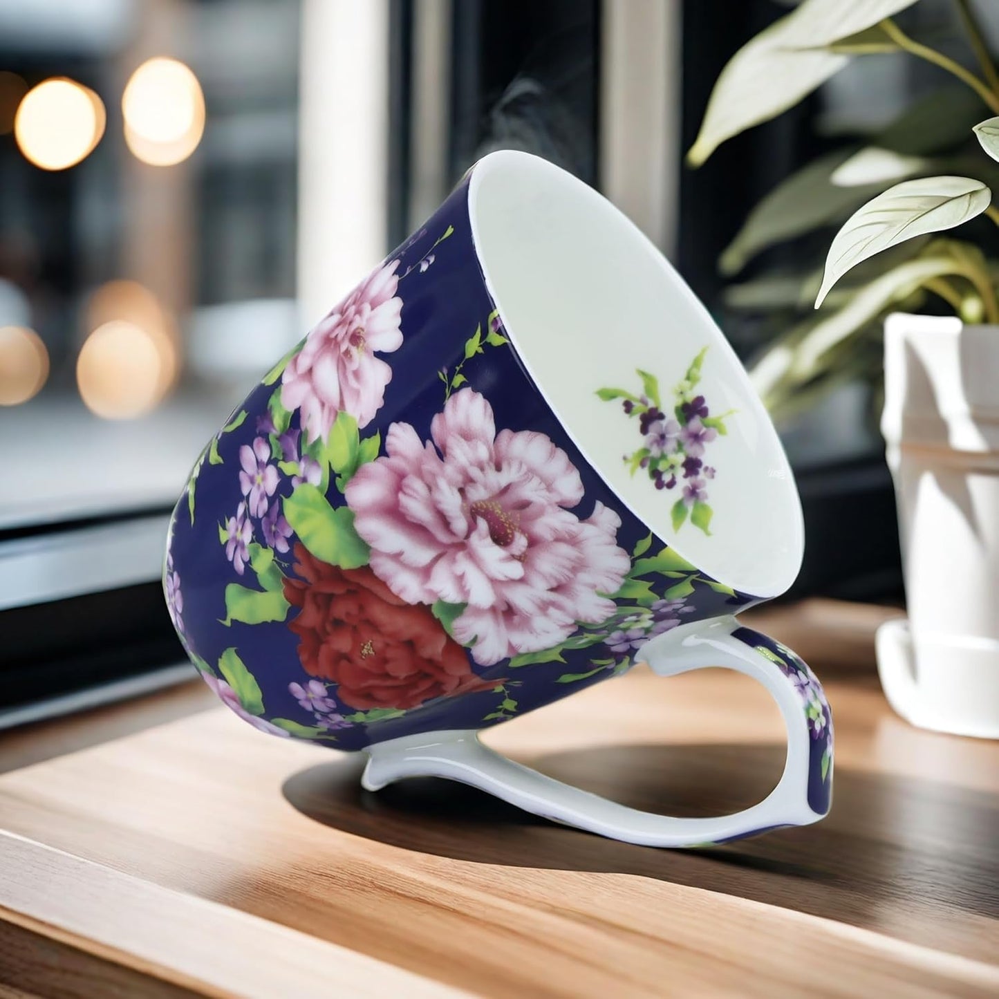 14oz Cute Coffee Mugs for Women Cute Mugs Bone China Floral Coffee Mug Teacups for Mom Women Birthday Gifts Christmas Gifts