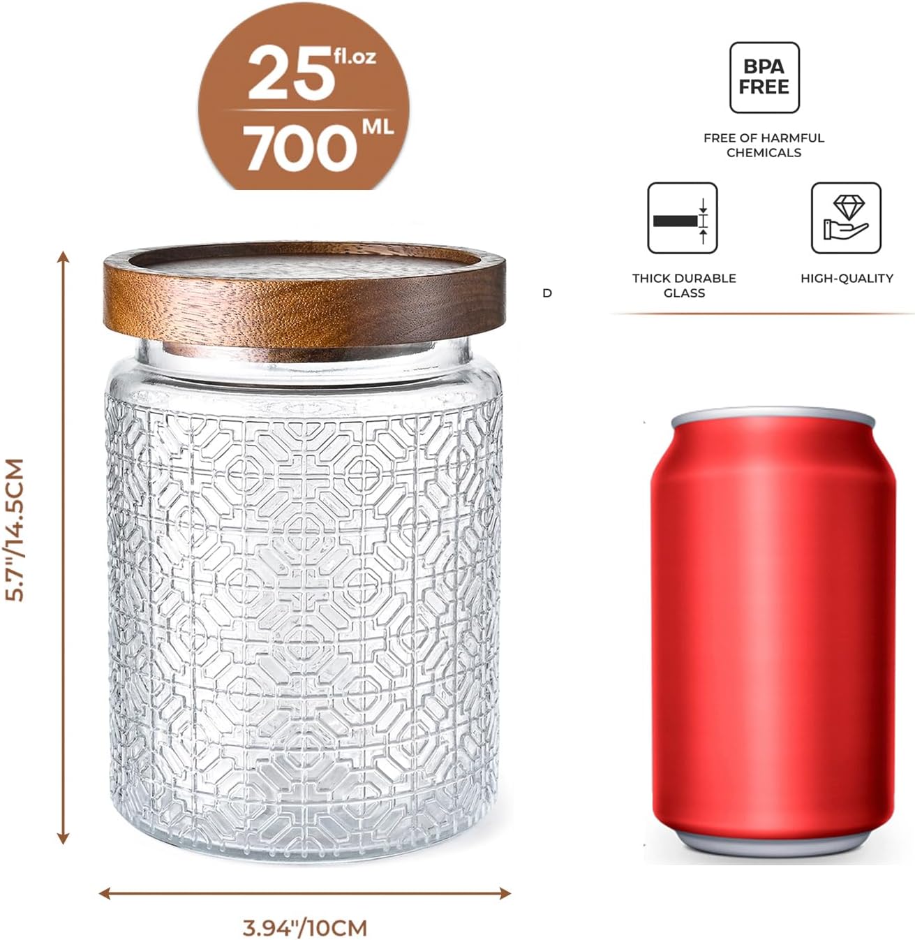 24oz Vintage Glass Canister With Lid Small Glass Jars Wide Mouth Mason Jars Airtight Coffee Canisters Kitchen Storage Containers For Sugar Tea Spice Flour Candy Cookie Cereal Cute Decorative