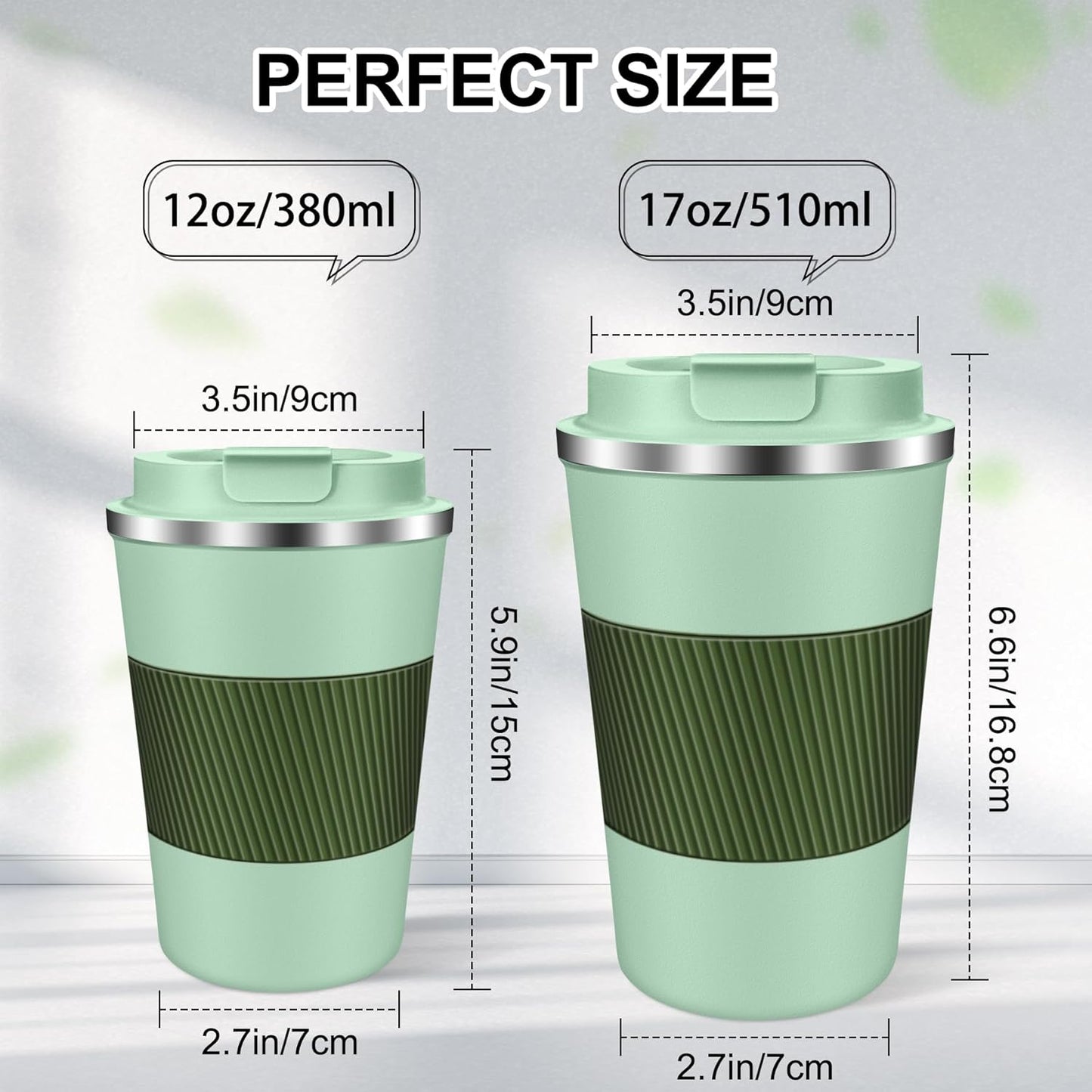 Coffee Travel Mug 12oz Insulated Coffee Mug with Lid Portable Spill-Proof Coffee Travel Mug No Handle Reusable Stainless Steel Mug Keeps Cold and Hot Suitable for Car, Daily, Travel and Gifts