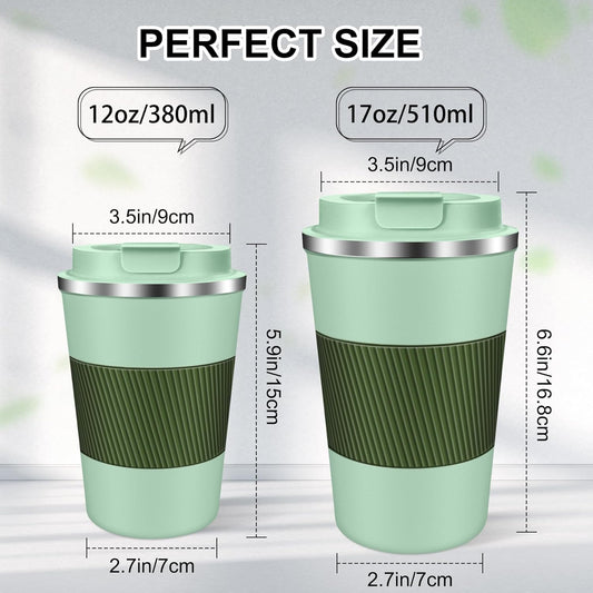 Coffee Travel Mug 12oz Insulated Coffee Mug with Lid Portable Spill-Proof Coffee Travel Mug No Handle Reusable Stainless Steel Mug Keeps Cold and Hot Suitable for Car, Daily, Travel and Gifts