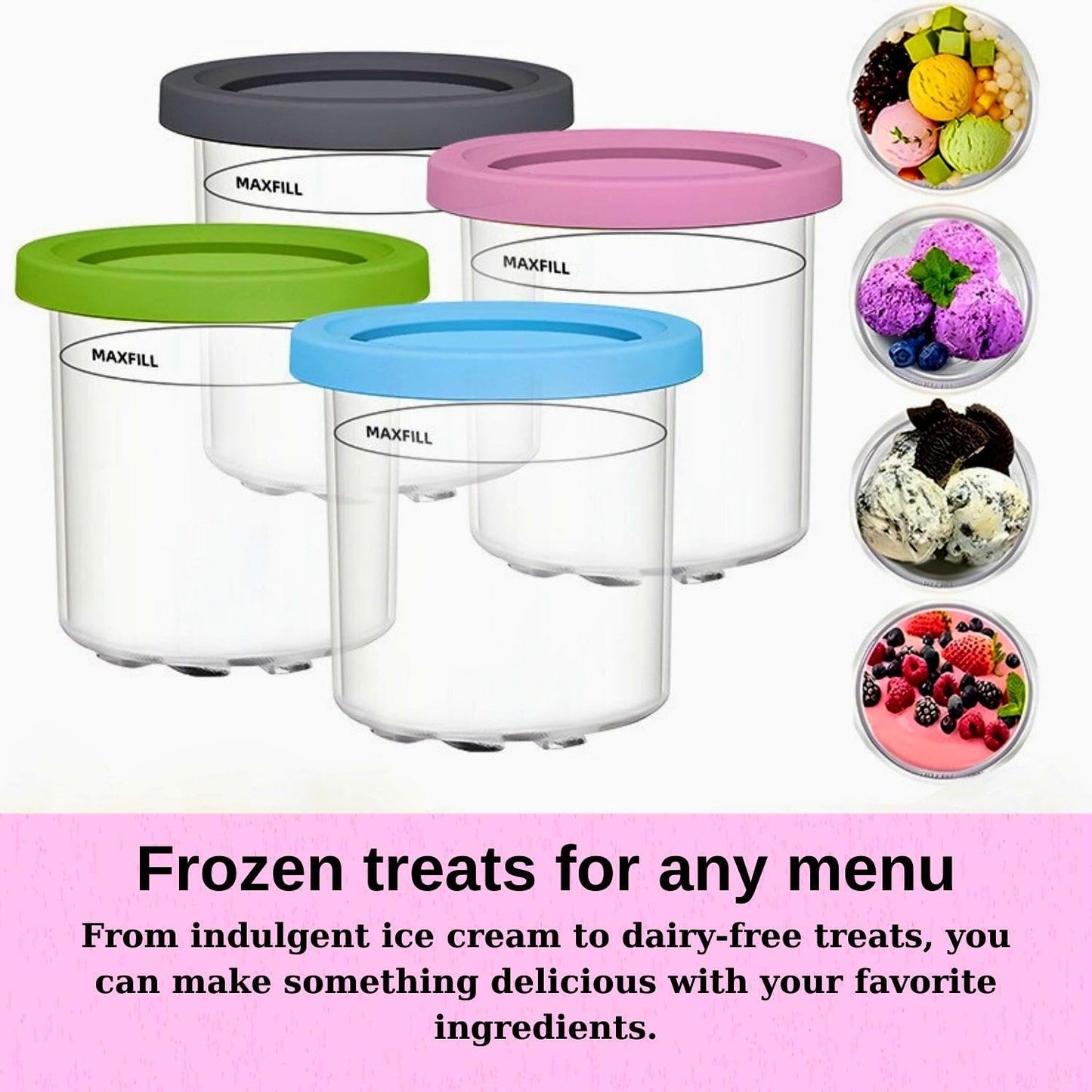 4-Pack 16 Oz Ice Cream Containers with Lids – Compatible with Ninja NC300, NC301 & NC299AMZ Series Creami Machines – Dishwasher Safe & Leak-Resistant
