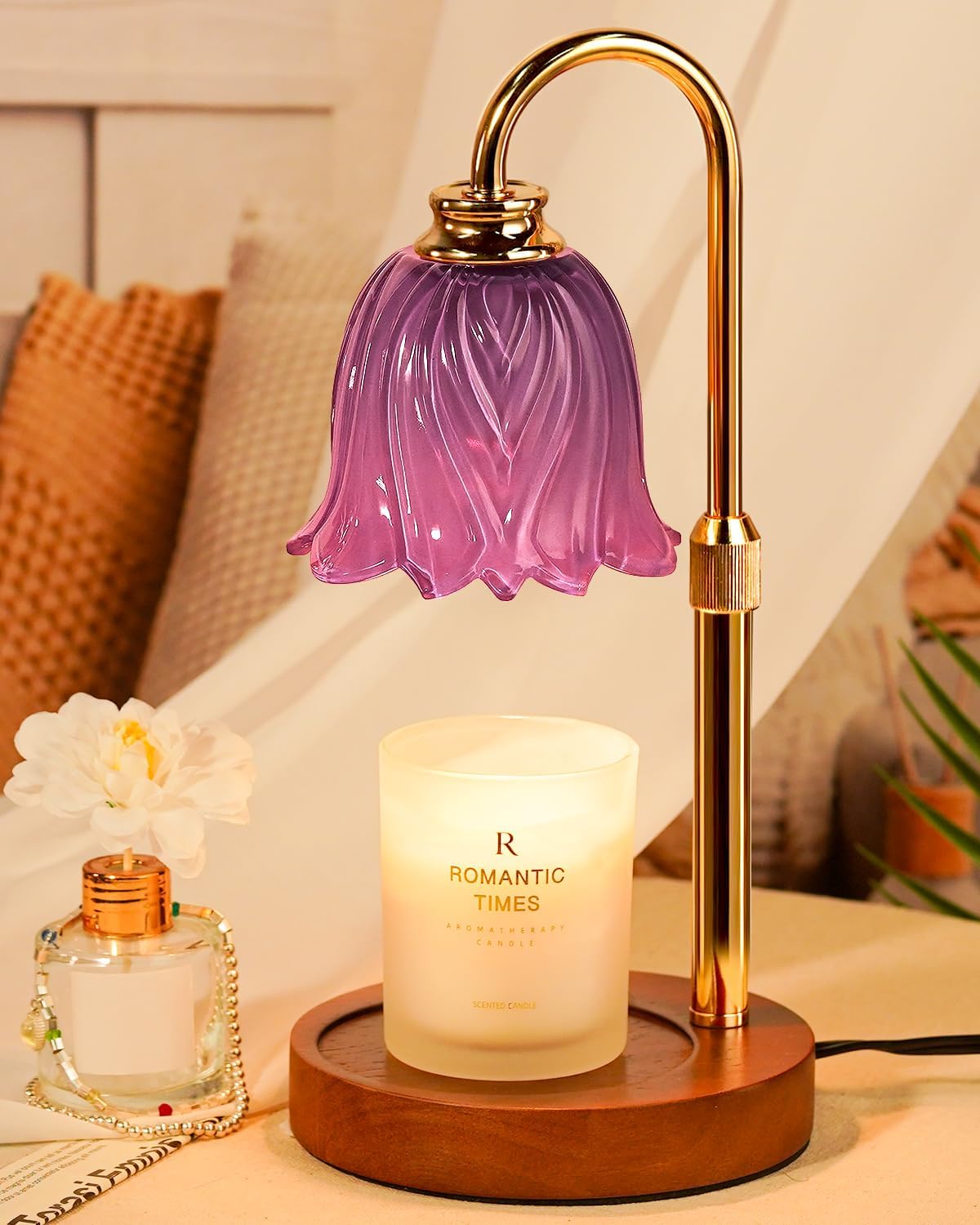 Candle Warmer Lamp, Gold Candle Lamp Warmer with Timer & Dimmer with 2 Bulbs, Christmas Gifts for Women Mom, House Warming Gifts New Home Bedroom Decor, Height Adjustable