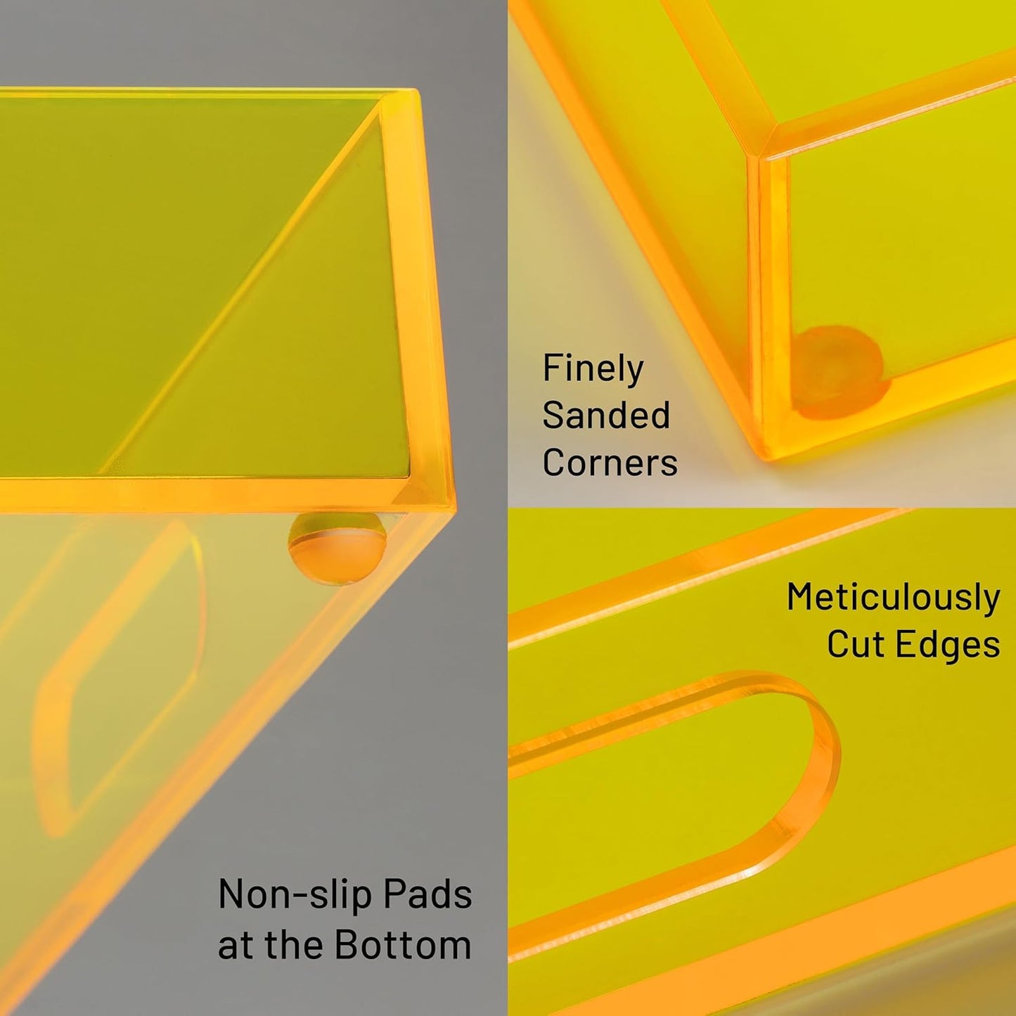 16"x12" Large Acrylic Serving Tray Decorative Ottoman Coffee Table Vanity Tray Tea Fruit Platter Snack Appetizer Dessert Drink with Handles for Bar Kitchen Party, Neon Yellow