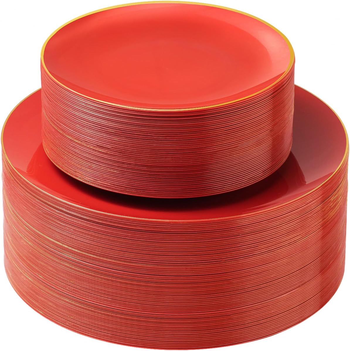100PCS Red Plastic Plates, Red Disposable Plates for Party, Graduation, Include 50 Dinner Plates, 50 Dessert Plates for 50 Guests