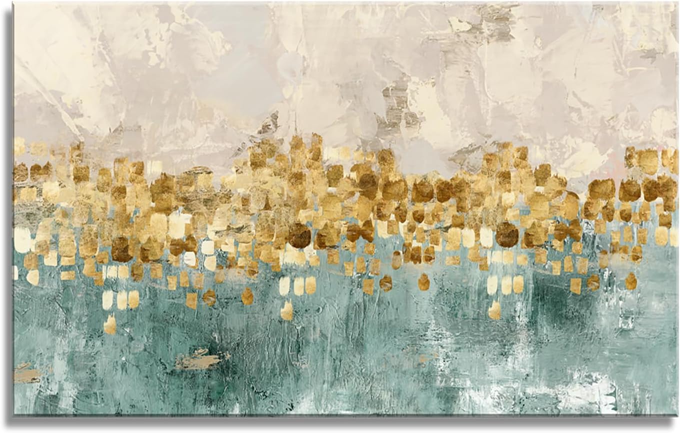 DZL Art A74681 Gold Abstract Painting Modern Decor Wall Art Gold Canvas Gray Contemporary Canvas Living Room Art 32.00'' x 48.00''