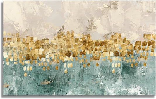DZL Art A74681 Gold Abstract Painting Modern Decor Wall Art Gold Canvas Gray Contemporary Canvas Living Room Art 32.00'' x 48.00''