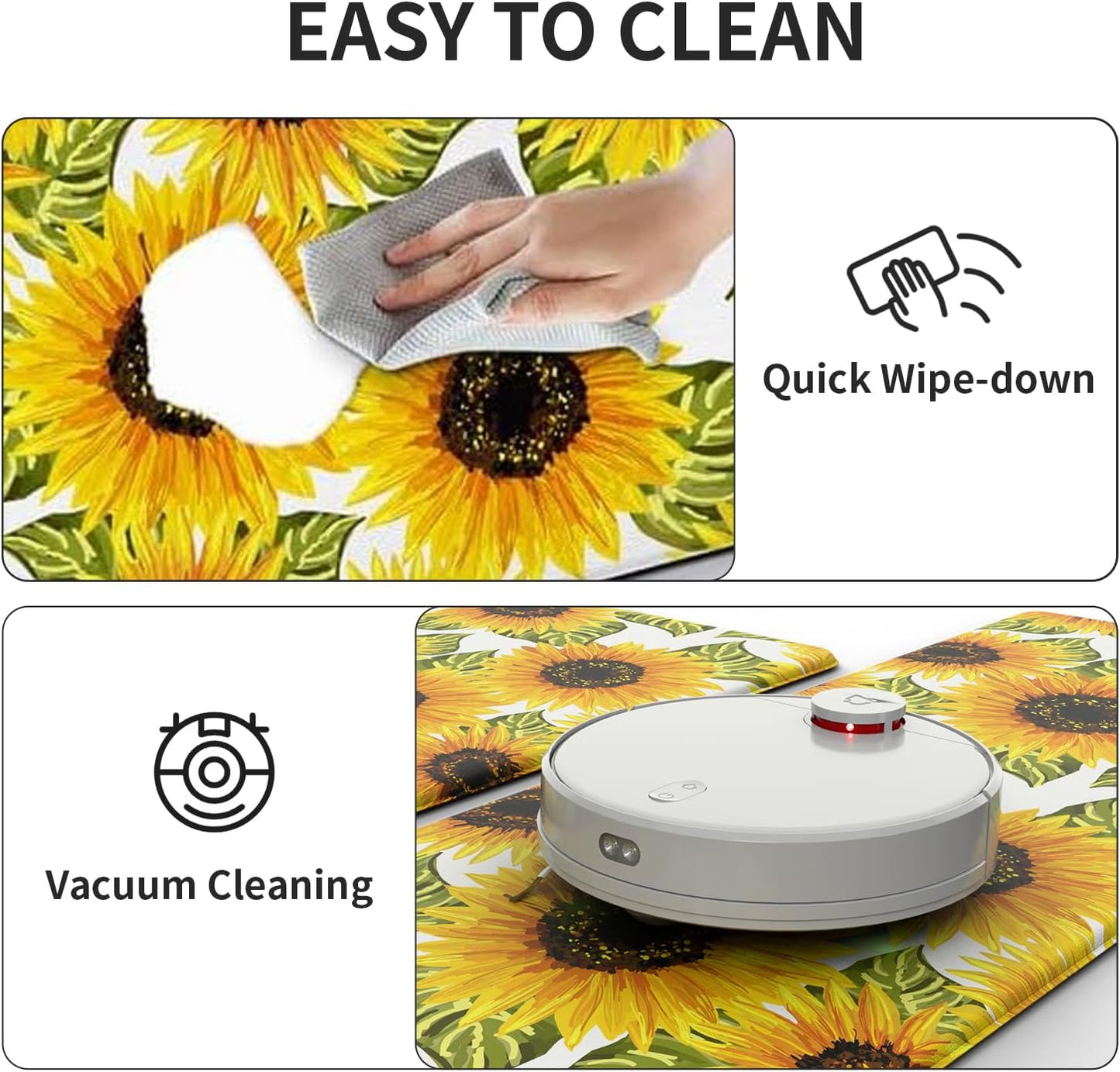 Sunflower Kitchen Mats for Floor - Anti Fatigue Mats for Kitchen Floor, Cushioned Non-Skid Washable Memory Foam Rug for Office, Sink, Laundry (17.3"×47"×0.47")