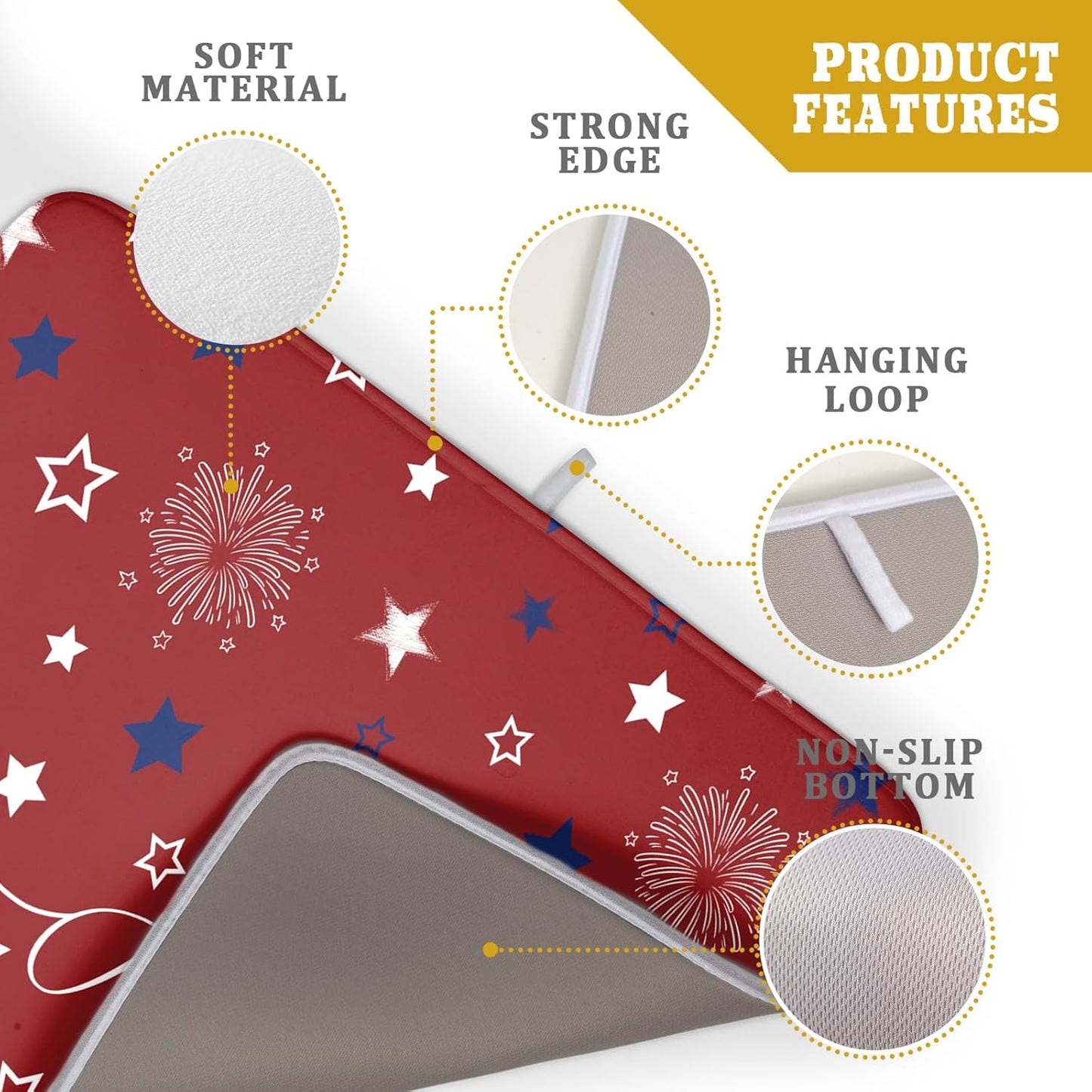 Giwawa 4th of July Dish Drying Mat 18"x24" Patriotic Usa Stars America Firework Dish Drainer Mats Independece Day Absorbent Microfiber Dish Drying Pad for Kitchen Countertop Large Decor