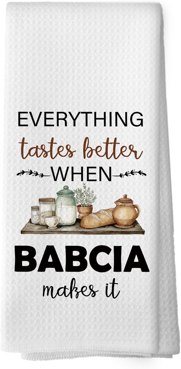 Babcia Gifts Kitchen Dish Towels, Grandma Grandmother Gifts for Women from Grandsons Grandchildren, Watercolor Cooking Utensils Hand Towels Kitchen Tea Towels Decorations, 16x24inch