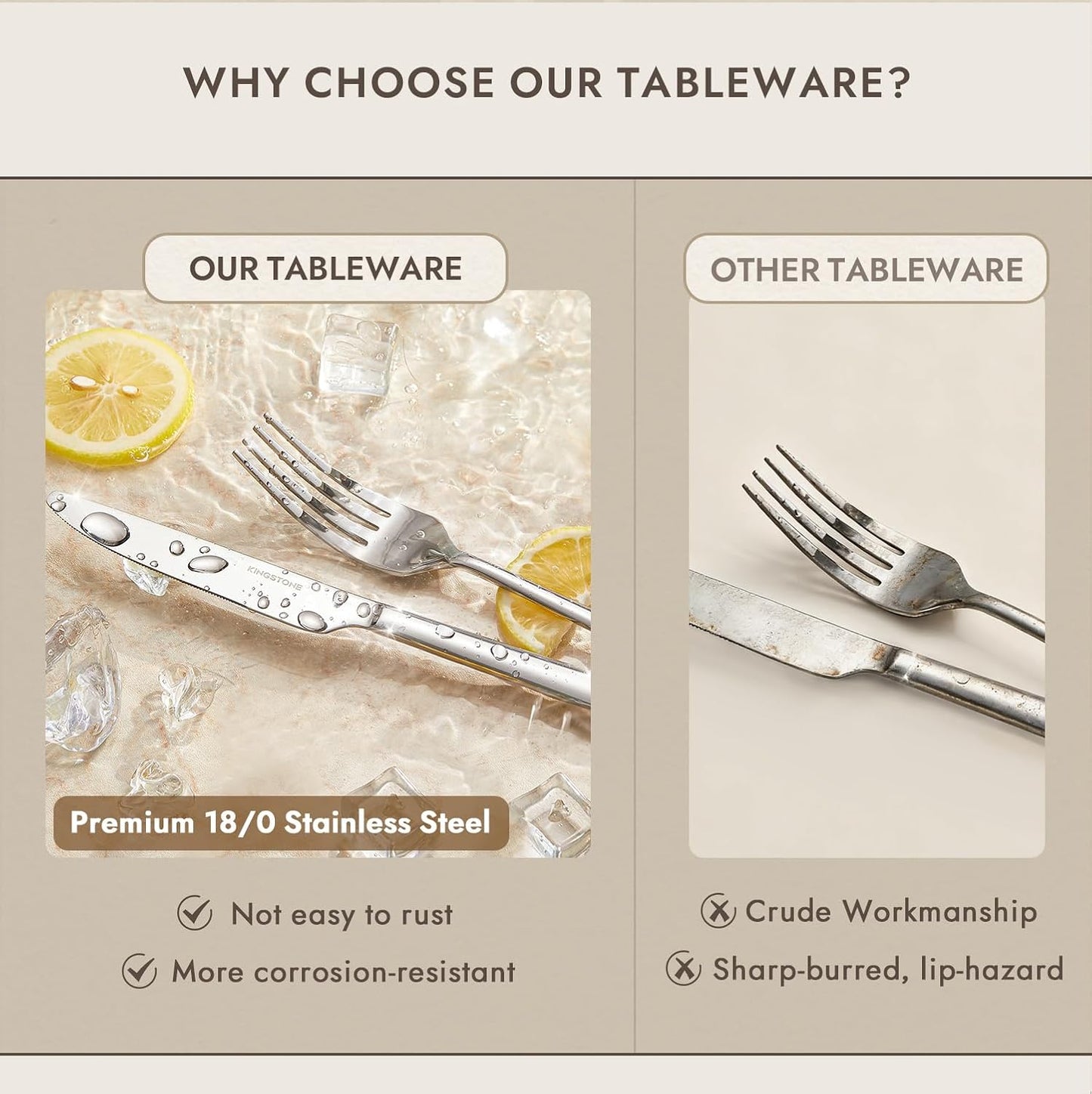 KINGSTONE Silverware Set with Steak Knives, 36-Piece Forged Flatware Set Cutlery Set Premium Stainless Steel, Service for 6, for Kitchen, Home, Wedding, Party, Mirror Polished and Dishwasher Safe