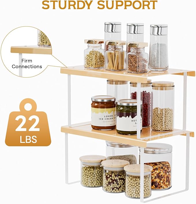 Cabinet Organizer Shelf,2 Pcs Metal Shelves Spice Rack for Kitchen Counter- Pantry Organizers and Storage,Stackable Risers Stand for Bathroom,Cupboard,Desk Organization