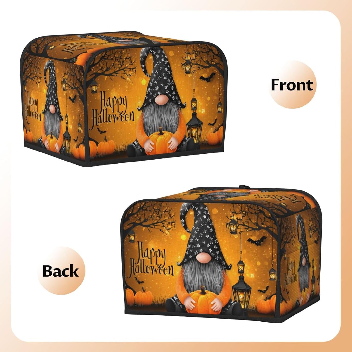 Toaster Cover 4 Slice Pumpkin Gnome Halloween Night Kitchen Small Appliance Covers with Pockets Dust and Fingerprint Protection