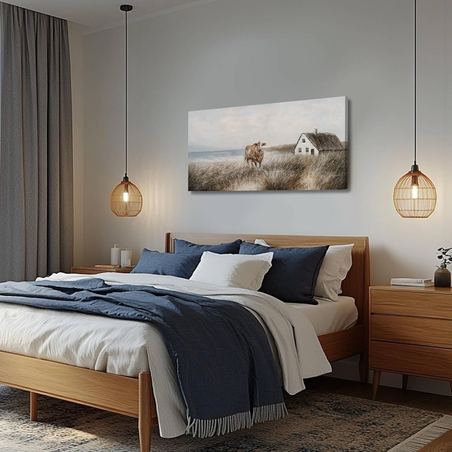 Western Decor Farmhouse Wall Art Cow Wall Art Rustic Painting Poster for Men's Bedroom Office Home Decorations for Living Room 24"x48"