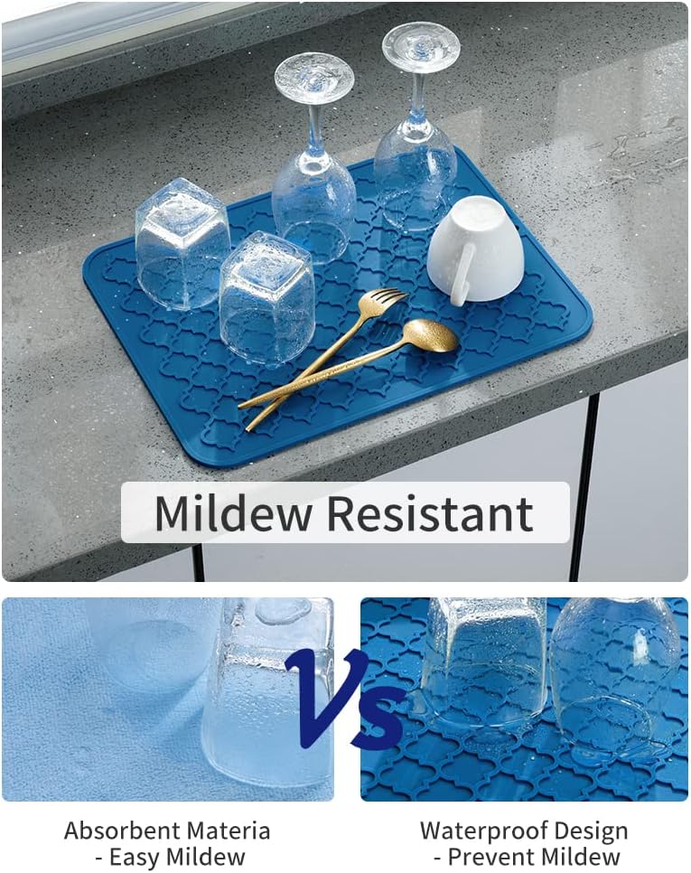 AMOAMI Dish Drying Mat,Heat-resistant,Easy Clean,Silicone Dish Drying Mats for kitchen Counter,Kitchen Gadgets Kitchen Accessories Kitchen Small Appliances (12" x 16", BLUE)