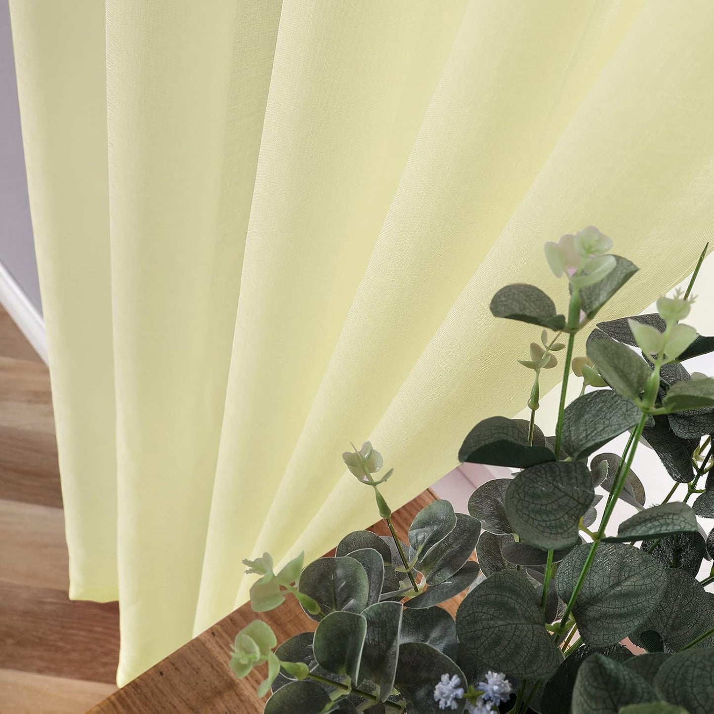Tollpiz Sheer Curtains Linen Textured Bedroom Curtain Sheers Light Filtering Rod Pocket Voile Curtains for Living Room, 54 x 84 inches Long, Transparent Yellow, Set of 2 Panels