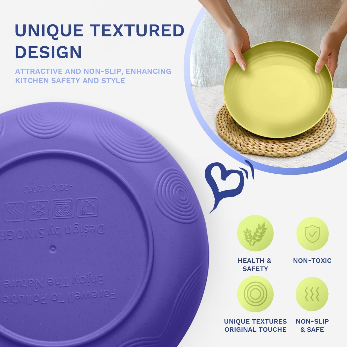 Homienly Deep Dinner Plate Wheat Straw Plates Set - 9 inch Alternatives to Plastic Plate Microwave Safe Plate with Textured Pattern, Unbreakable Plates for Kitchen Set of 4 - Mondrian Colors