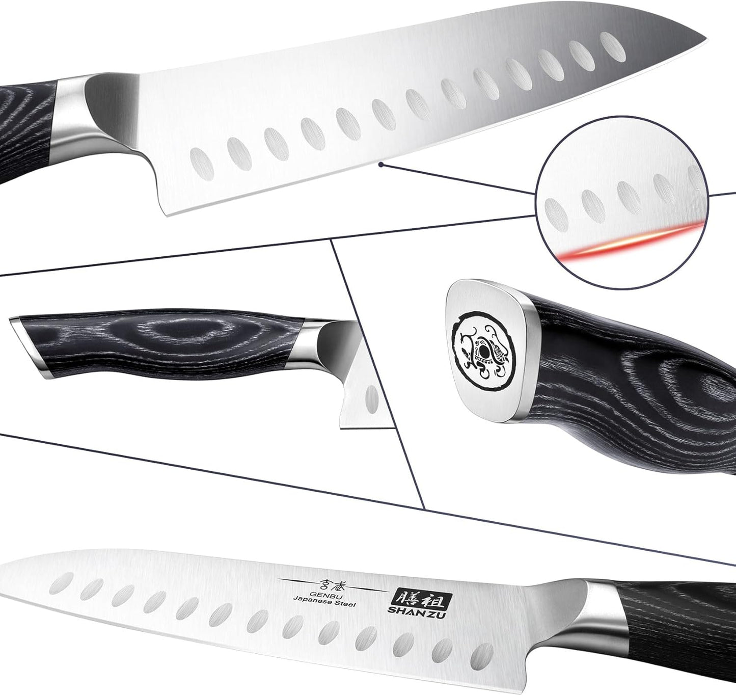 SHAN ZU 7 Inch Japanese Chef Knife, Professional Kitchen Knives, Japanese Super Steel Sharp Santoku Knife with K133 Ergonomic Handle, Black Tortoise Genbu Series