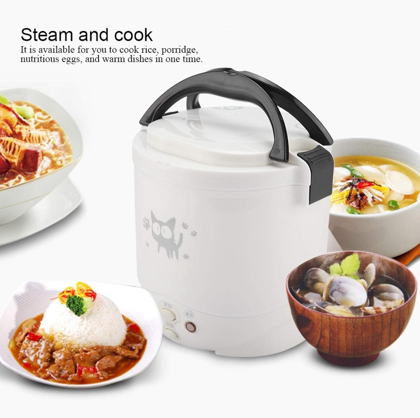 Joyzan Mini Rice Cooker for Car, Small Portable Travel Food Steamer Electric Multifunctional Lunch Box Non Stick Automatic Pot Cooking Heating Keep Warm Function Camping Noodles Soup Vegetable 1L 12V