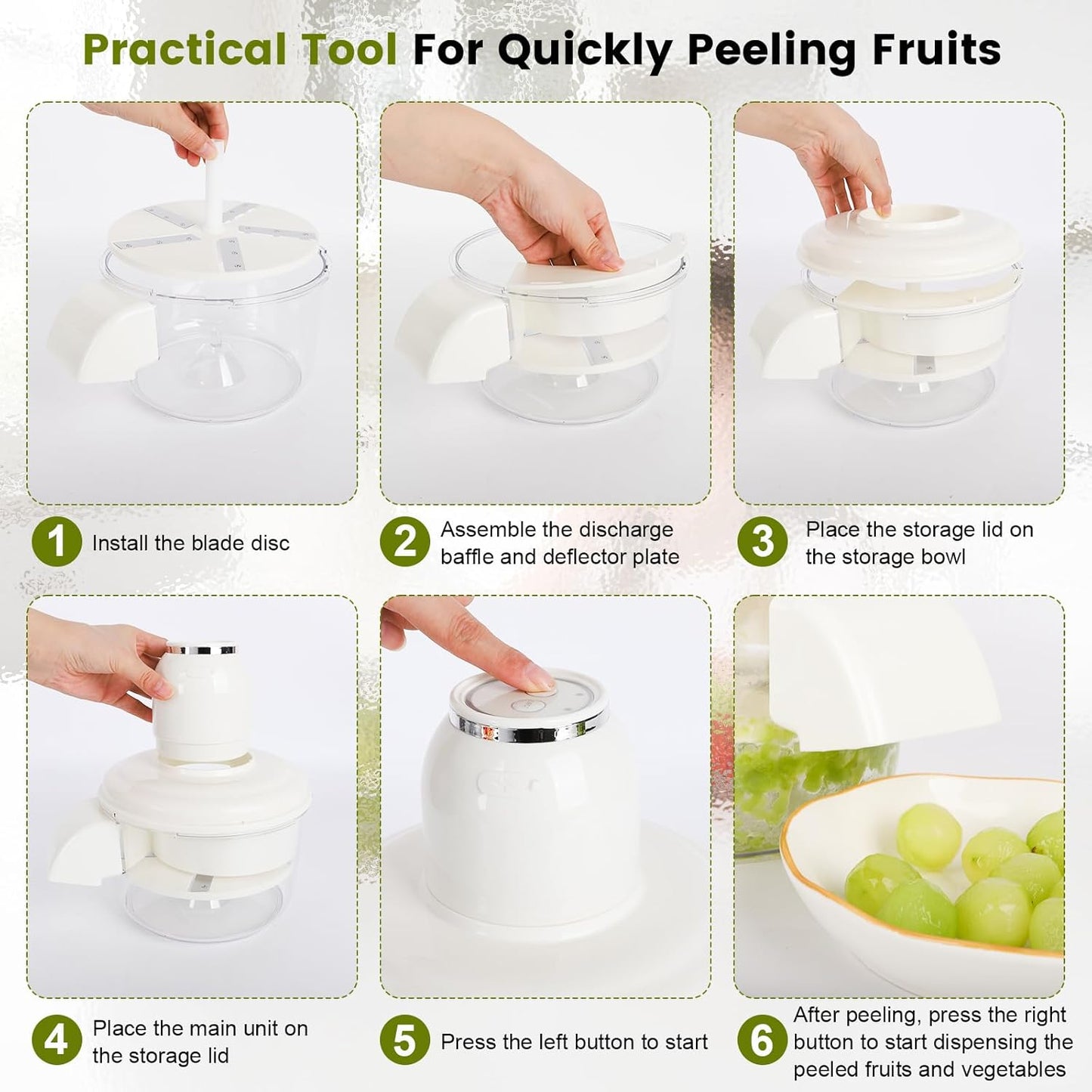 Automatic Grape Peeler Machine, Electric Garlic Peeler & Cherry Tomato Skin Remover Tool for Small Fruits, Efficient Peeling Kitchen Gadget for Home Use (White)