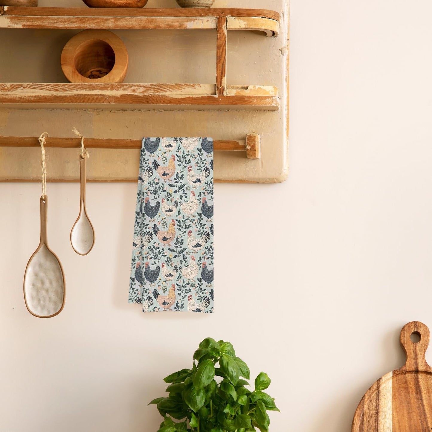 Rustic Floral Chicken Kitchen Towels, Chicken Lover Mom Lady Gifts Decorative Dish Tea Towels for Kitchen, Countryside Animal Hens Hand Towels for Bathroom, 16x24 Inches