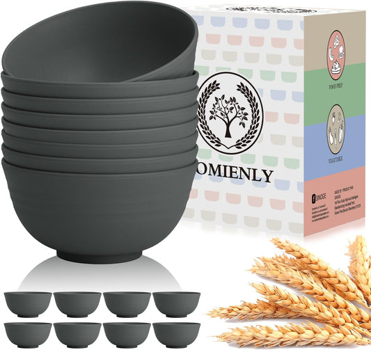 Hoimenly Wheat Straw Bowls, Unbreakable Cereal Bowl Set of 8, 26 OZ Bowls for Kitchen, Camping, Party, Microwave and Dishwasher Safe Bowls Set, Alternatives to Plastic Bowl(Dark Grey)