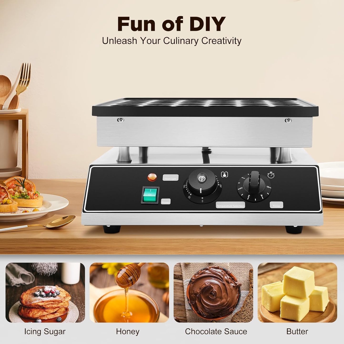 110V Electric Waffle Furnace Hotcakes Maker, 1000W Commercial Muffin Machine Stainless Steel, 36 Holes Mini Pancakes Maker Machine for Home and Restaurants